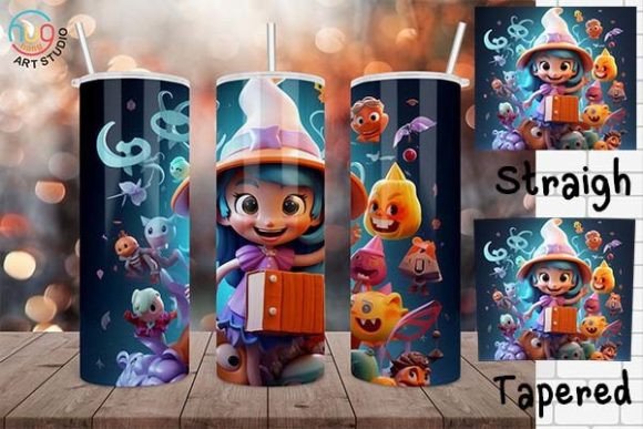 3D Halloween Cute Witch Skinny Tumbler Designs