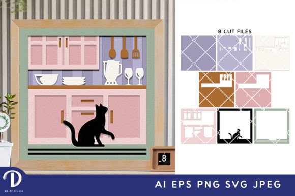 Cat in the Kitchen 3D Shadow Box SVG Guide