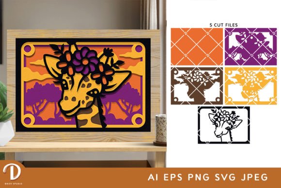 Floral Giraffe 5x7 3D Paper Cut Art
